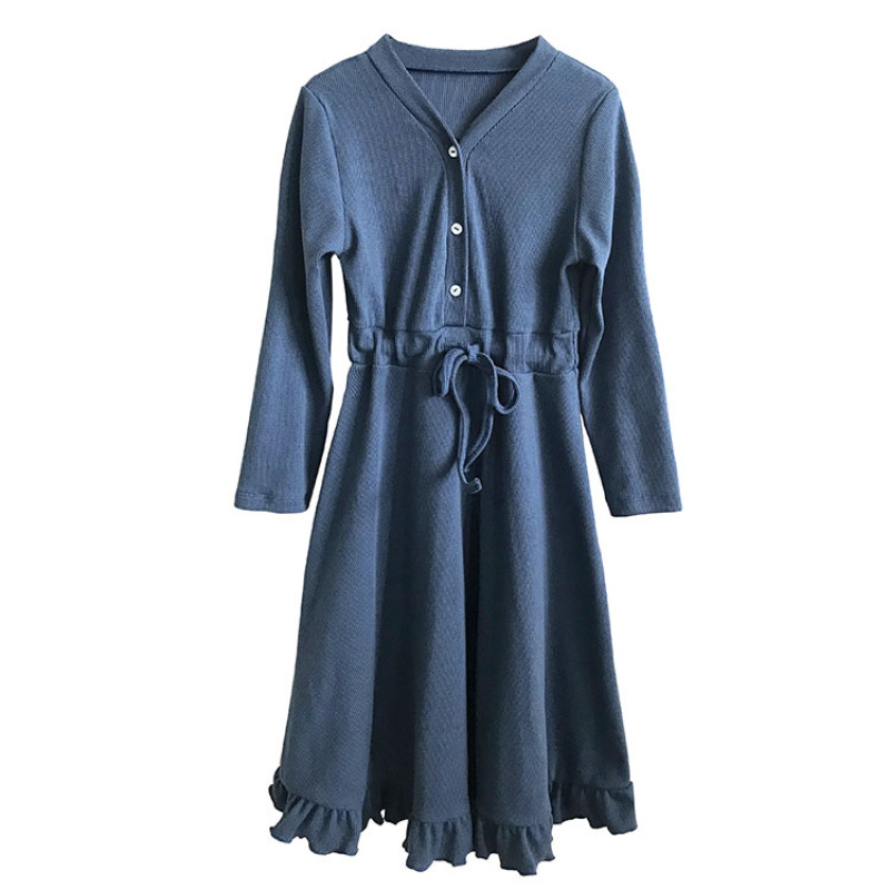 Baby Girl Dress Fashion High Quality Ribbed Autumn Long Sleeves Maxi Cotton for Children 100% Cotton Solid Pattern 1pc/opp Bag