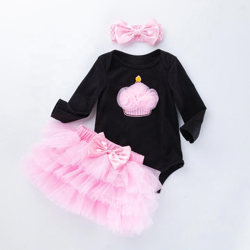 Wholesale Boutique Girl Toddler Birthday Clothing Romper Set With Tutu Skirts And Headband 