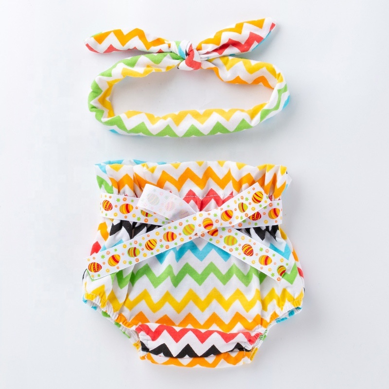 2021 korean cute cotton breathable  bow bloomer headband baby girl boutique clothing set