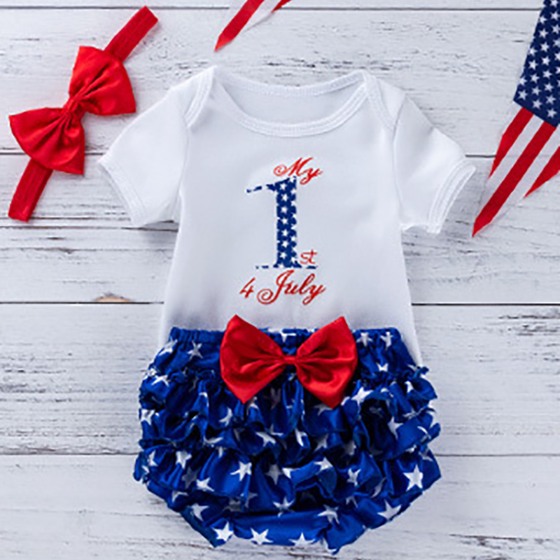 wholesale 4th of July cotton infant baby romper bloomer clothing set