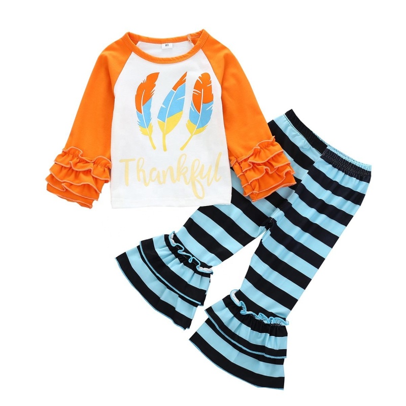 2021 fashion high quality cute long sleeve shirt stripe flares baby clothing sets