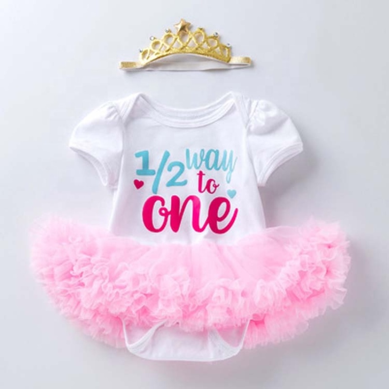 Factory Sale Little Girl Birthday Bodysuit With Chiffon Skirts And Hairband For Birthday