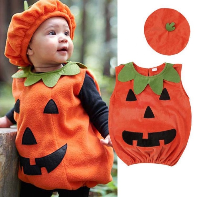 2021 sleeveless cute baby cartoon custom halloween pumpkins costume