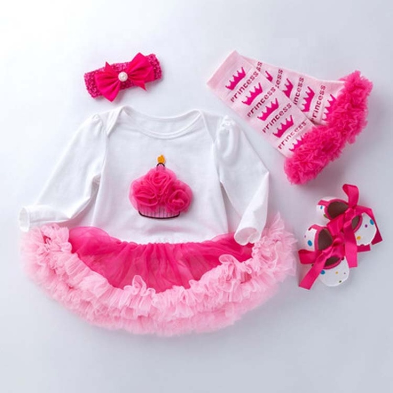 Hot Sale Long Sleeve Baby Boutique Girl Birthday Tutu Dress With Leggings And Baby Shoes And Headband 