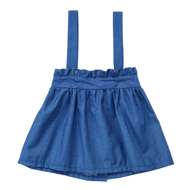 KAPU Cotton denim kid  toddler baby girl jean mini suspender skirt