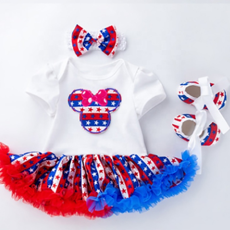 Red and Blue 4th of July USA baby girl dresses clothing set