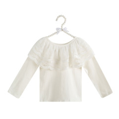 Girl O-neck Double Ruffle Tunic Little Girl White Model Top 100 Children's Clothing Summer 2018