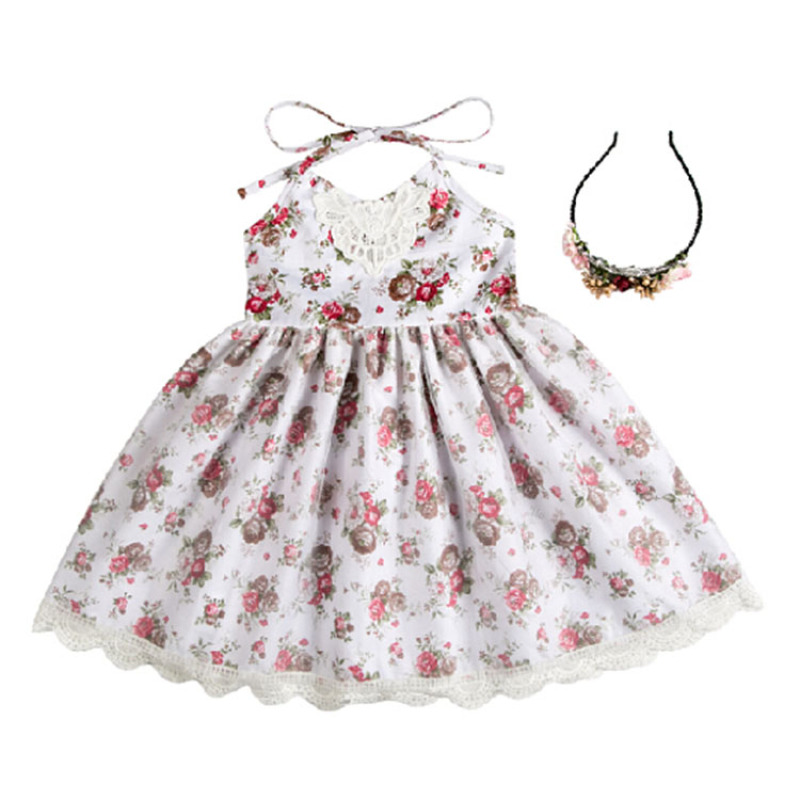 Baby Girl Kids Vintage Flower Tutu Backless Princess Dresses