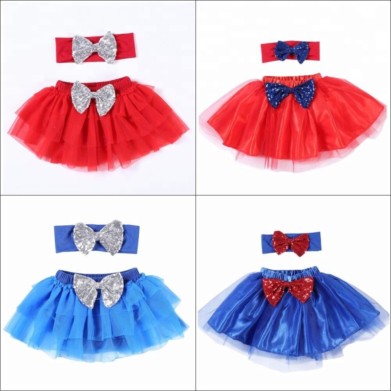 Wholesale Baby Girl Colorful Fluffy Pettiskirts Patriotic Chiffon Tutu 4th of July Princess Skirts