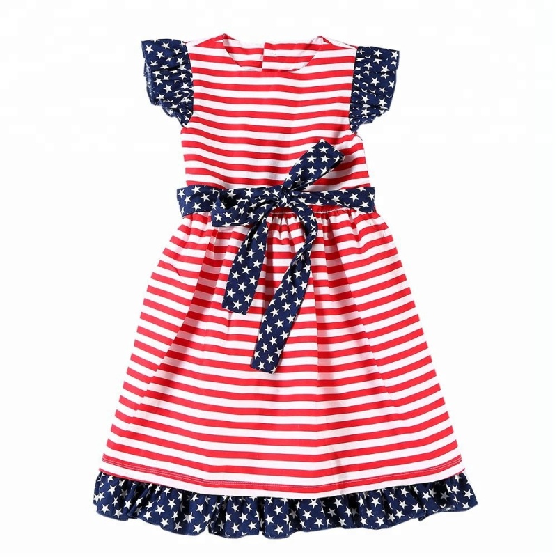 Summer floor length blue star & strip patriotic baby girl dress kids clothes girls 4th of July dress