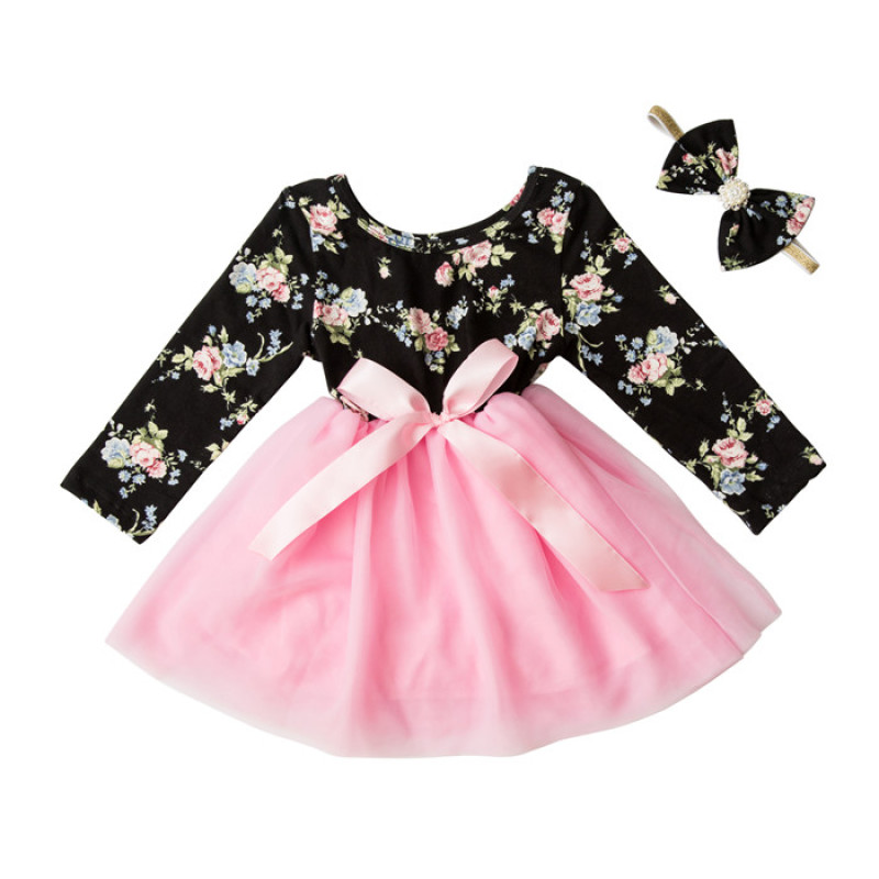 Wholesale Cotton Baby Girl Boutique Dresses With Headband Set 
