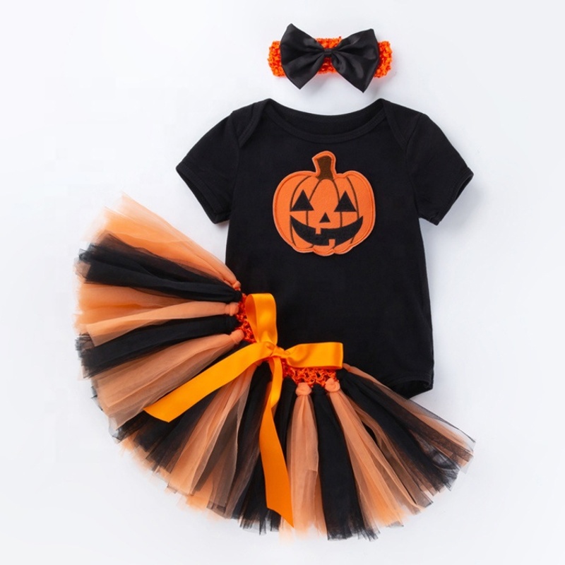 Halloween cute black long sleeve romper mesh skirt cotton baby clothing sets