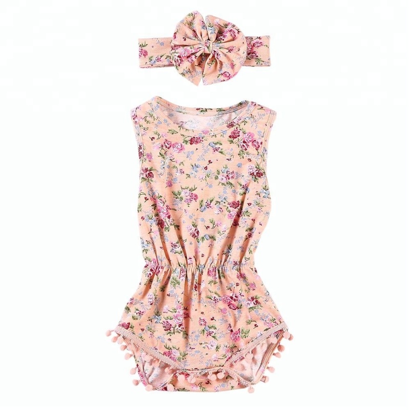 Baby Clothes Pompom baby Jumpsuit With Headband one piece romper