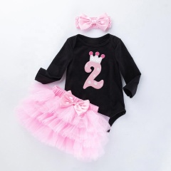 Wholesale Boutique Girl Toddler Birthday Clothing Romper Set With Tutu Skirts And Headband 
