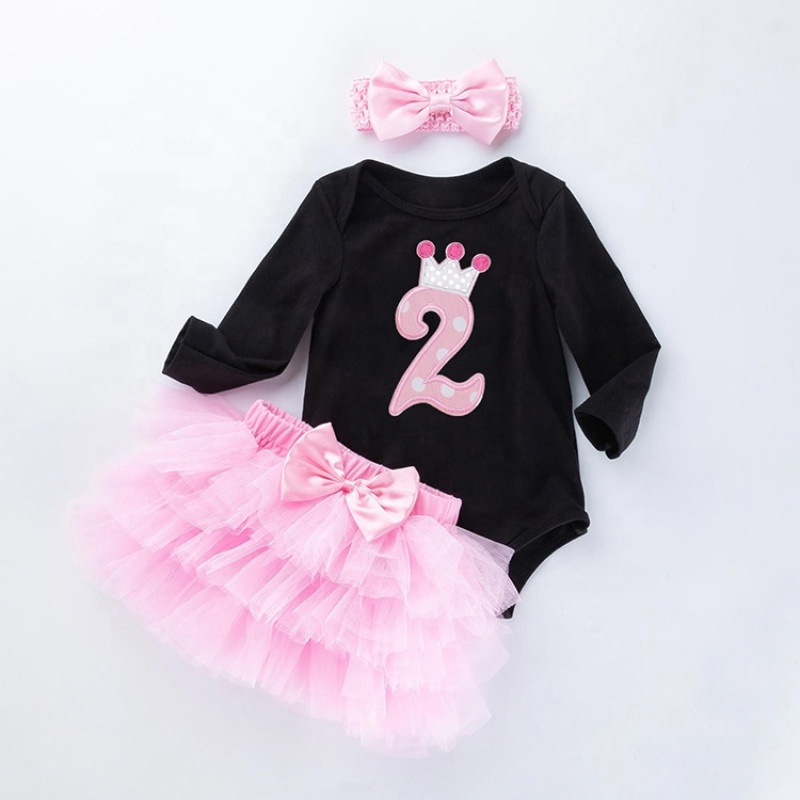 Wholesale Boutique Girl Toddler Birthday Clothing Romper Set With Tutu Skirts And Headband 