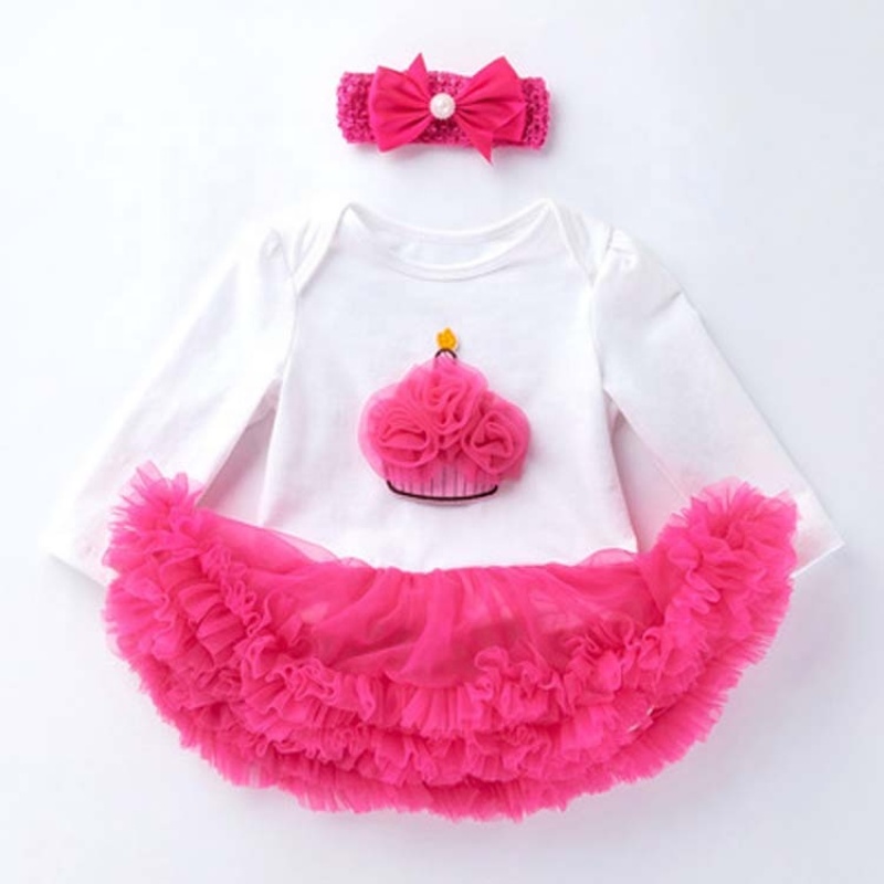 Factory Sale High Quality Cotton Baby Girl Romper With Tulle Tutu Dress And Headband 