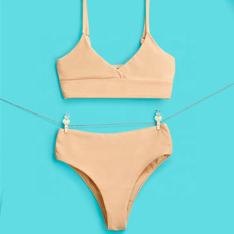 2021 cheap nude pink solid color string bikinis swimwear