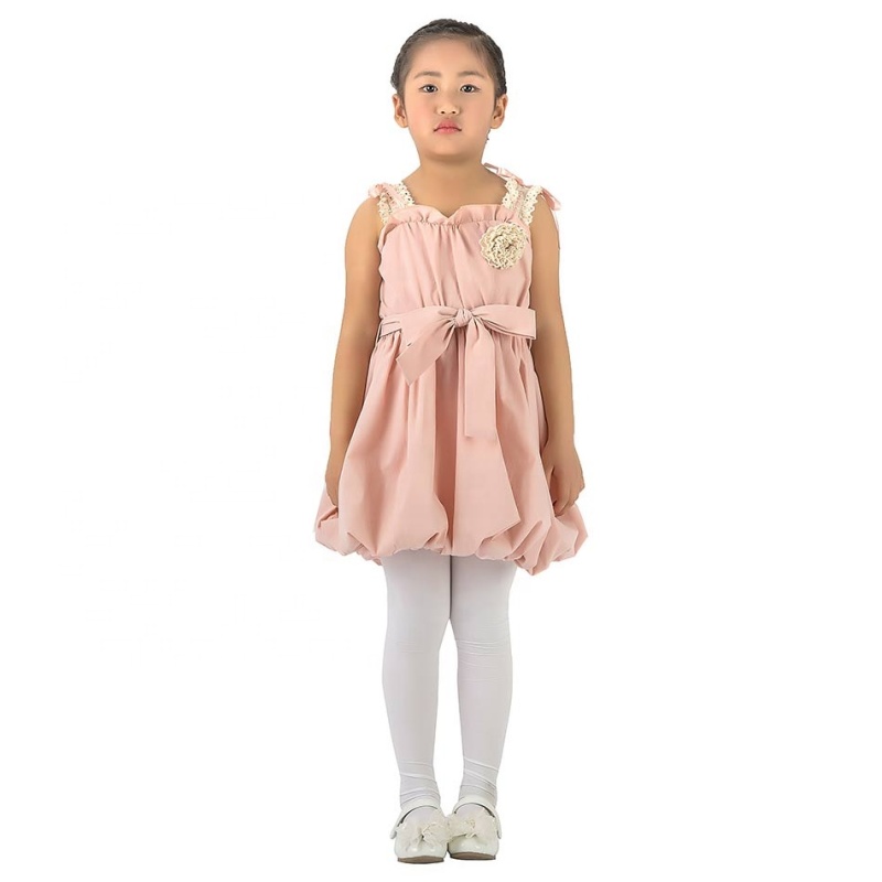 Children's Boutique Clothing Girls Elegant Suspender Dress With a Bow Knot Belt