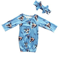 wholesales girls goods clothes floral print long sleeve baby gown baby girls tied sleeping bag