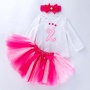 Wholesale Baby Girl Long Sleeve Birthday Romper With Tulle Skirts And Headband Set