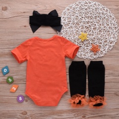 Wholesale cheap high quality halloween clothes pumpkin printed rompers kids 2021 clothing