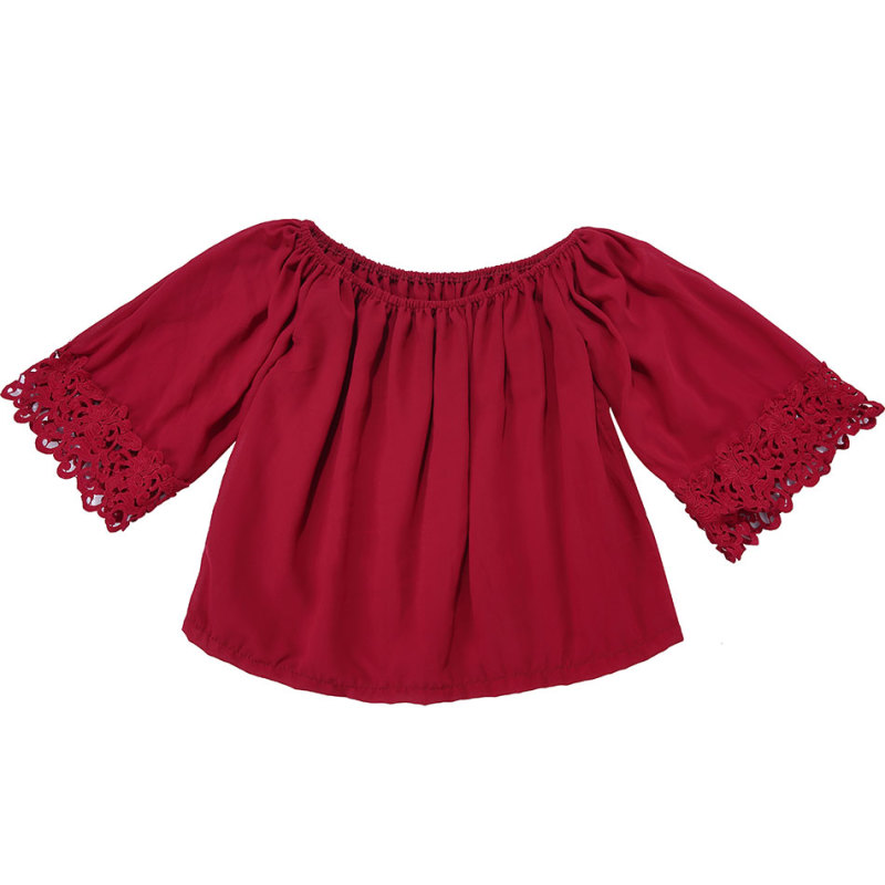 Red Polyester Cute Chiffon Children Baby Girl High Bell Top toddler