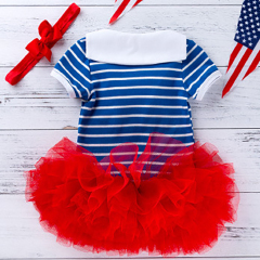 wholesale 4th of July cotton infant baby romper bloomer clothing set