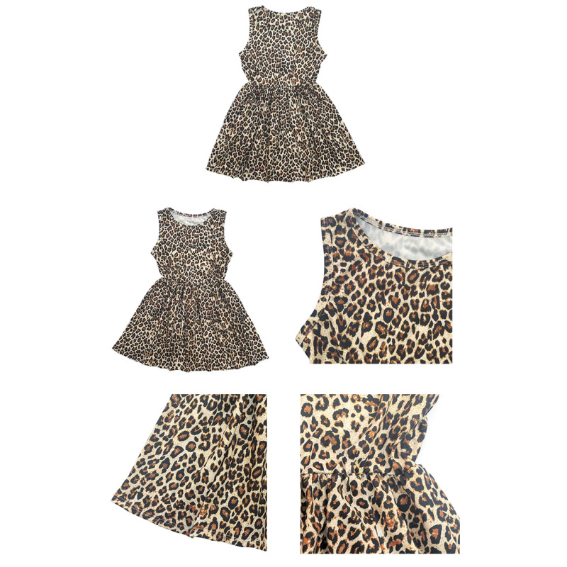 Wholesale Boutique Leopard Sleeveless Girls Dresses 