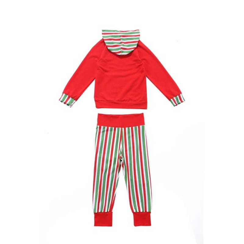 Children Red Sport Clothing Set, Kangaroo Pocket Striped Hoodie Sets