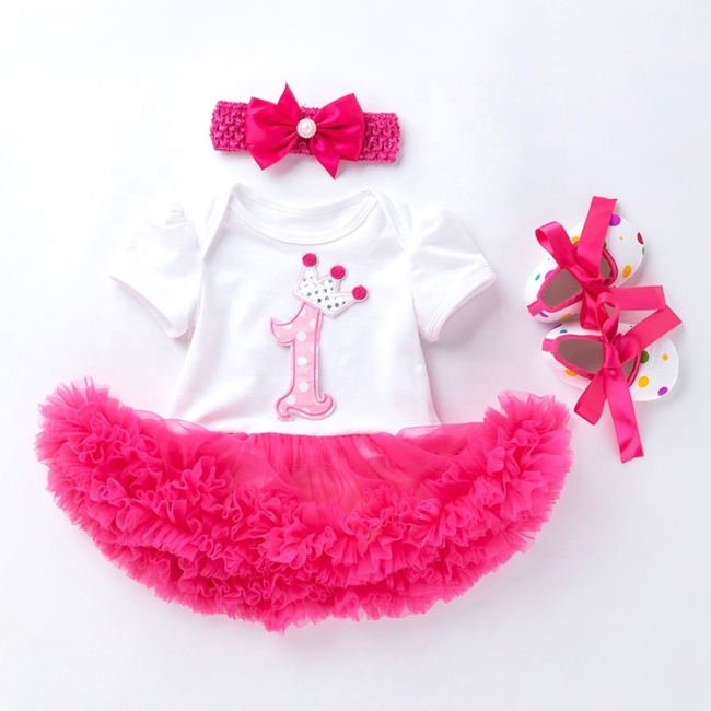 Factory Sale Birthday Smash Cake Baby Romper With Tutu Skirts And Baby Shoes And Hairband 