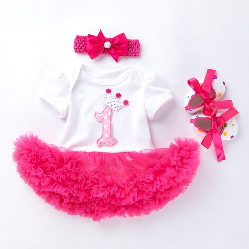 Factory Sale Birthday Smash Cake Baby Romper With Tutu Skirts And Baby Shoes And Hairband 