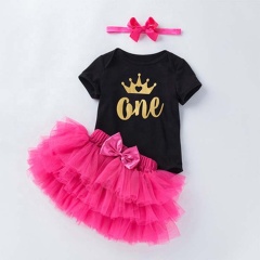 Wholesale Cotton Smash Cake Boutique Baby Romper And Tutu Skirts Set With Headband For Birthday Party 
