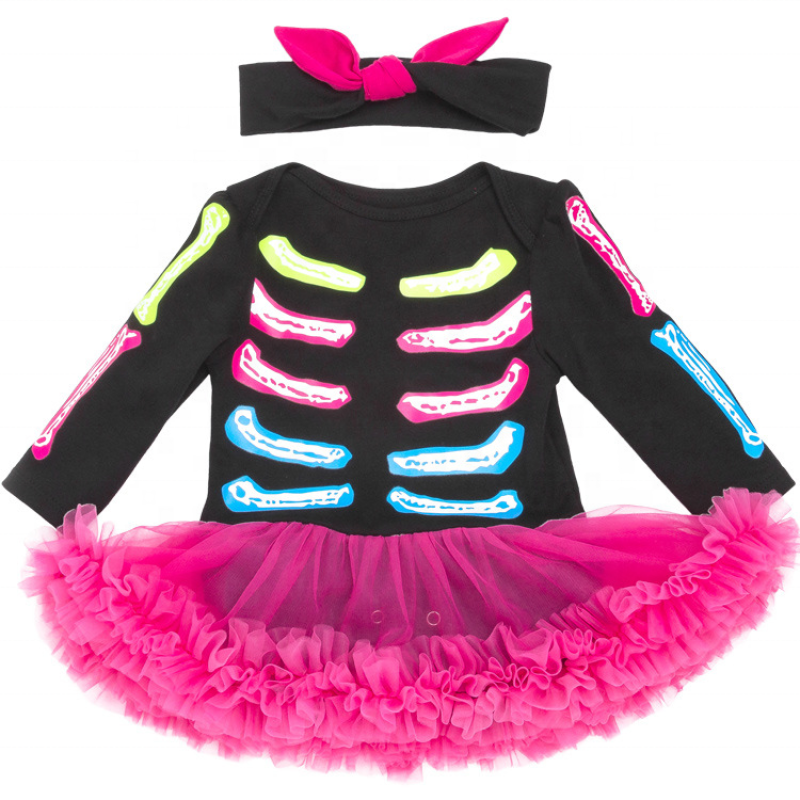 Halloween bone 2 piece long sleeve tutu custom mesh pettiskirt dress