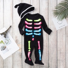 2021 black trendy creative bone halloween skeleton 2 piece set baby jumpsuit