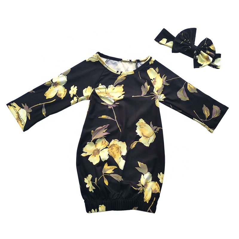 Unisex Long Sleeve Baby Gown Milk Silk Baby Sleeper Baby Knotted Gowns