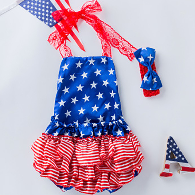 Cute 4th of July summer baby girl bubble romper