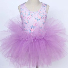 New design kids clothing party tulle puffy dress ballet princess sleeveless floral print baby girls tutu dresses