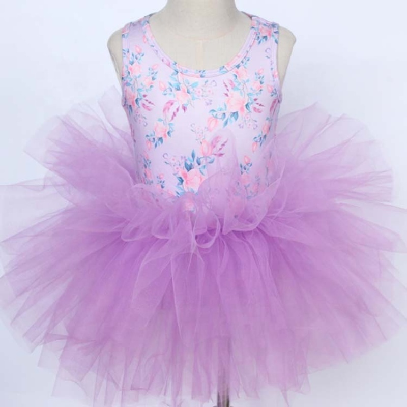 New design kids clothing party tulle puffy dress ballet princess sleeveless floral print baby girls tutu dresses