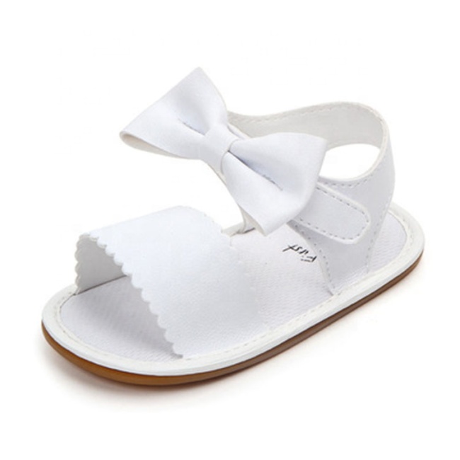 Hot sale black white leather baby shoes soft bow sandals