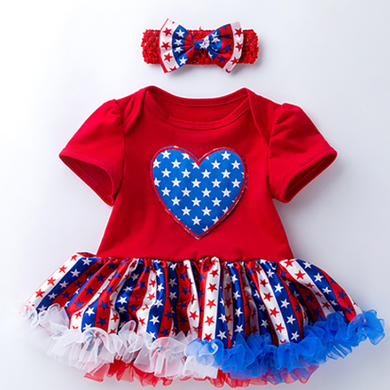 Fast delivery 4th of July headband baby girl romper dresses
