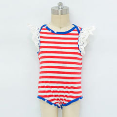 4th of July baby infant girl red stripes toddler romper stock