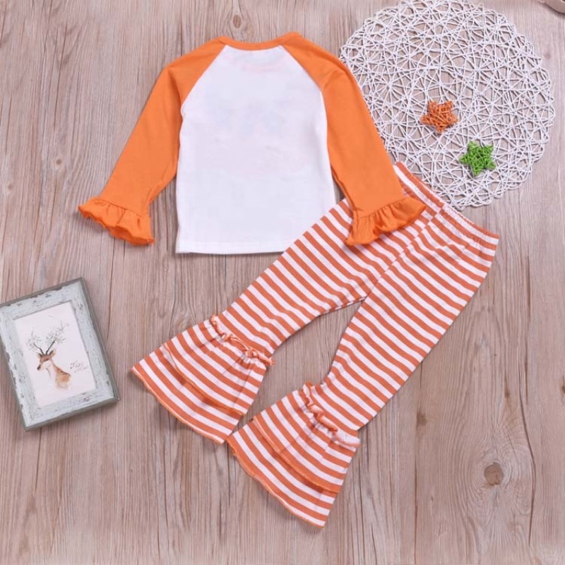 Supplier fall halloween pumpkin girls ruffles baby flared long pants