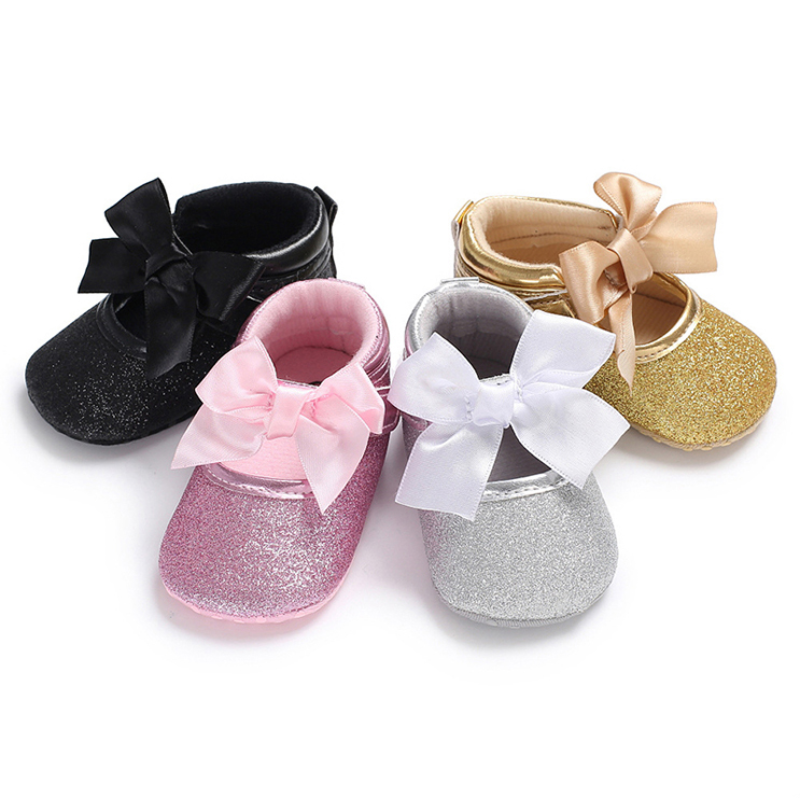 Hot Selling Korea Style Cute Bow Tie Baby Infant Hook and Loop Shoes for Girls Under 3 Years Old