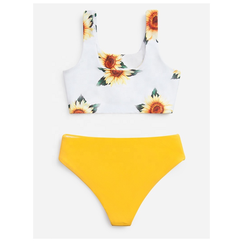 Factory two piece sexy high waist flower swimsuits wimwear