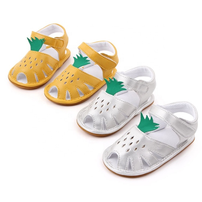 2021 cute white yellow flat heel hollow out fruit sandals