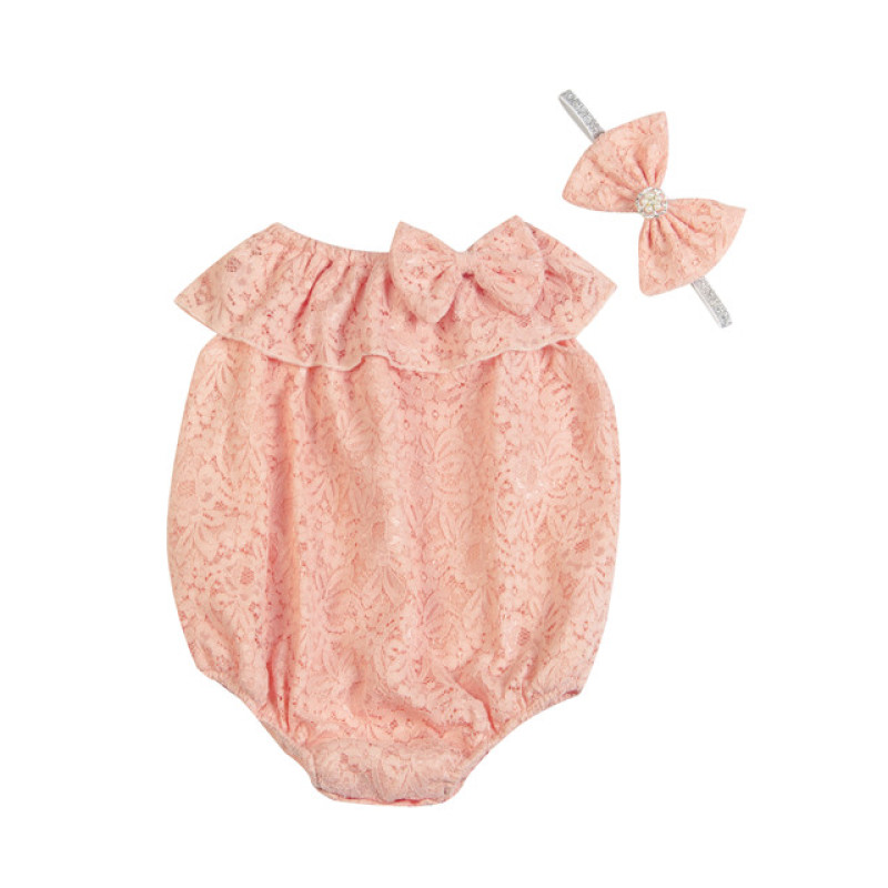 Hot Sales Baby Bodysuit Organic Cotton.Baby Girl Bodysuit Romper With Cute Bow Knot Headband For 0-3 Years