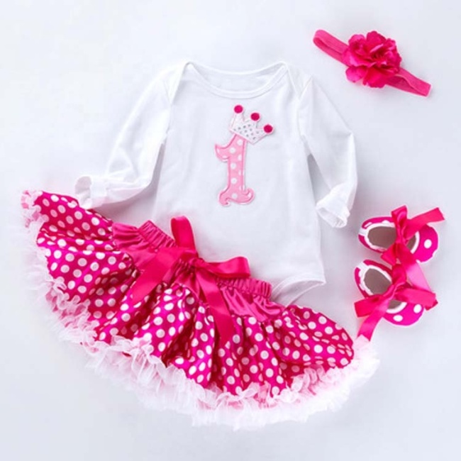 Wholesale Kids Birthday Bodysuit And Petti Skirts With Baby Shoes And Headband Set