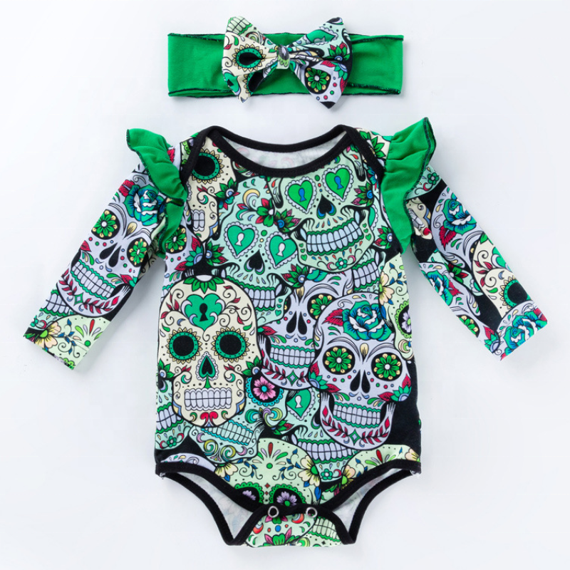 New arrival bone cotton printed trendy punk long sleeve halloween romper
