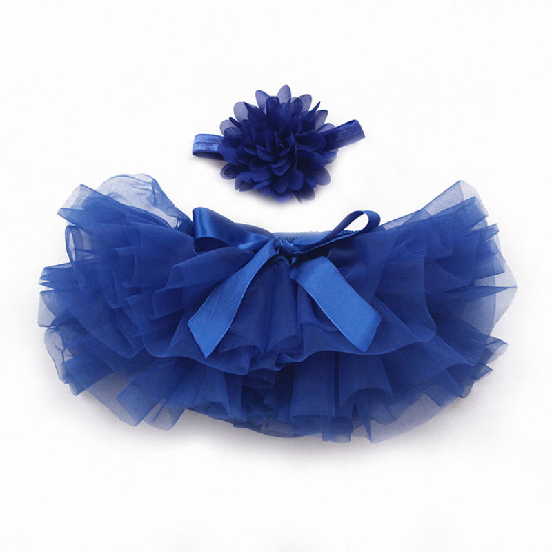 Personality dark blue fluffy gauze solid color baby tutu skirts set 4th of july