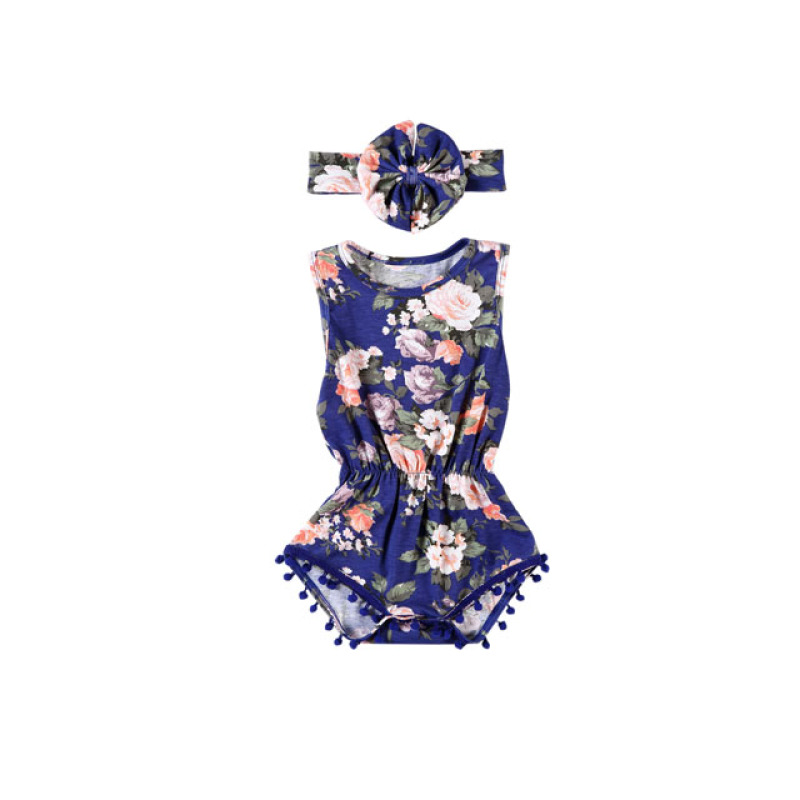 Soft Anti-Bacterial Infant & Toddlers Romper With Big Flower Headband Baby Clothes Set
